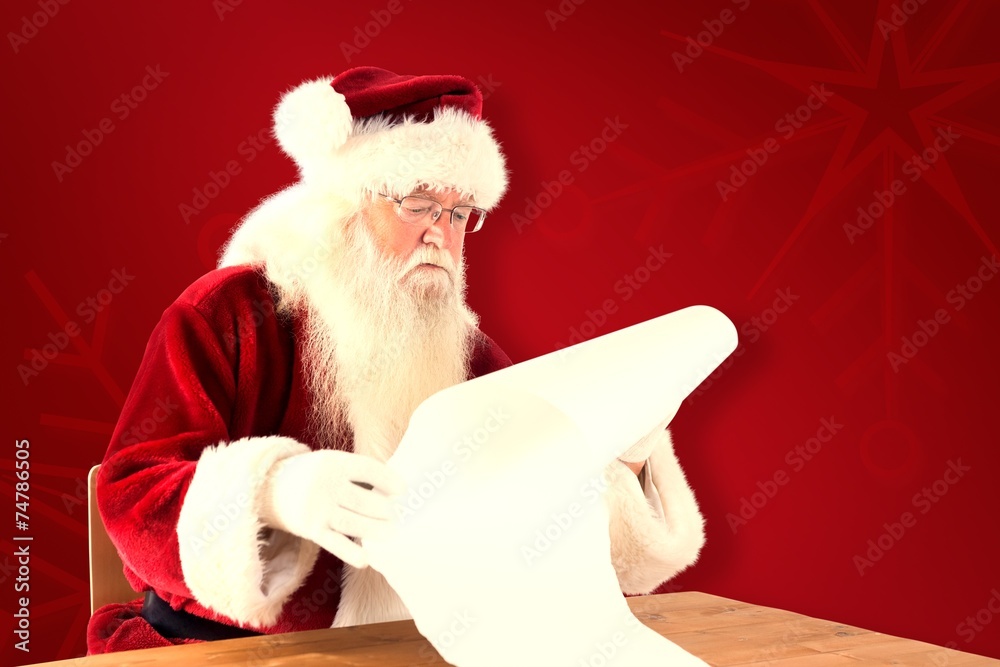 Aufkleber composite image of santa reads a long list