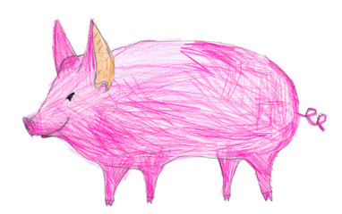 pink pig. children pencil drawing