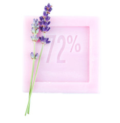 Bar of natural soap with fresh lavender isolated on white
