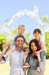 Composite image of parents giving children a piggyback