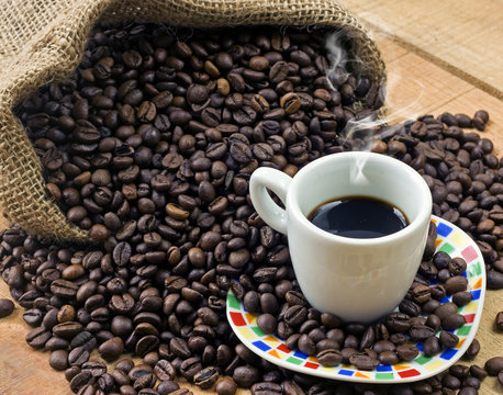 coffee cup and coffee beans