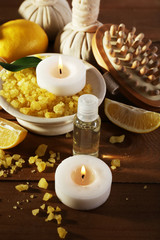 Spa still life on wooden planks background