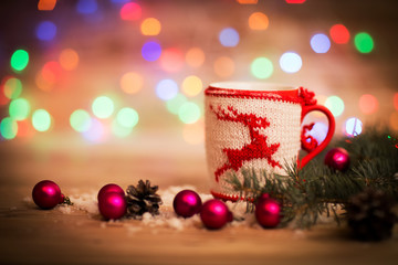 Christmas mug with decorations and sweets