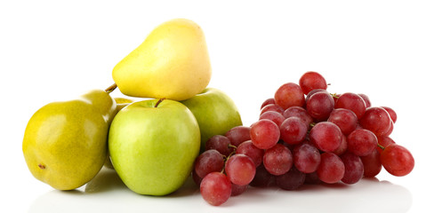 Apples, pears and grape isolated on white background