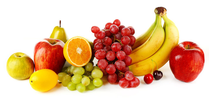 Ripe fruits isolated on white background