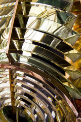 Close up view of the fresnel lens inside a lighthouse.