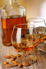 Dessert liqueur Amaretto with almond nuts,