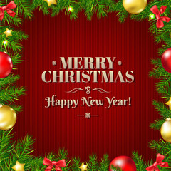 Xmas Fir Tree Border With Red Ribbon