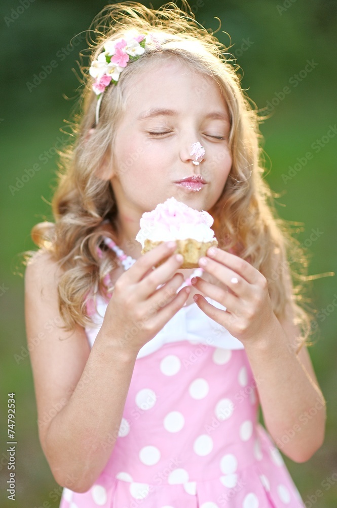 Sticker portrait of a beautiful little girl girl in pink