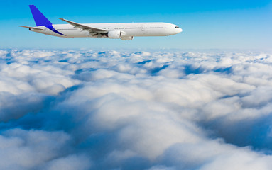 Naklejka na ściany i meble Passenger airliner flight in the blue sky