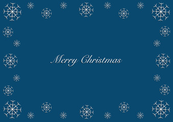 Merry Christmas greeting card with text and pattern frame made of snowflakes