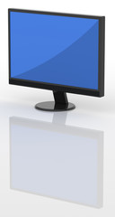 Modern LCD TV isolated over a white background with reflection.