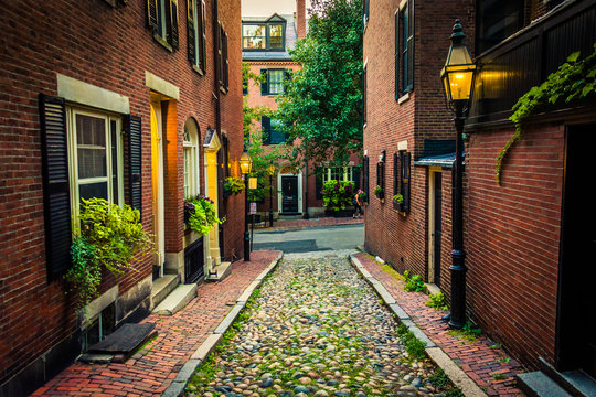 Acorn Street, in Beacon Hill, Boston, Massachusetts.