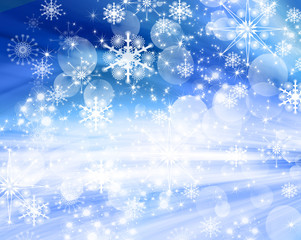 snowflakes and stars descending on background 
