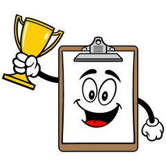 Clipboard Mascot with Trophy