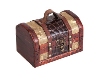 vintage wooden chest, isolated on white