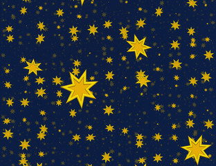 many light yellow flying stars on a blue backgrounds