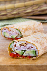 ham and avocado sandwich wrap roll in flavor tortilla