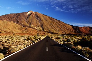 Road in El Teide National Park, Tenerife, Canary Islands, Spain - obrazy, fototapety, plakaty