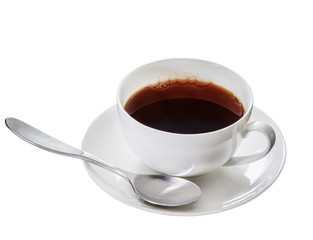 Cup of coffee with spoon, isolated on white