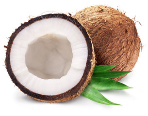 Coconuts and it's half with leaves.
