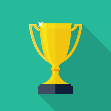 Trophy Cup Flat Icon with Long Shadow