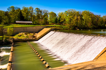 Dam on Lake Roland at Robert E. Lee Memorial Park in Baltimore,