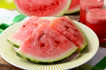 Juicy watermelon on table close-up