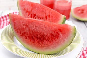 Juicy watermelon on table close-up