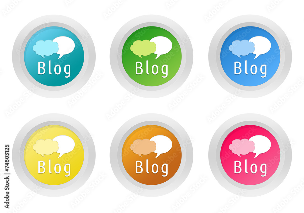 Wall mural set of rounded colorful buttons with blog symbol