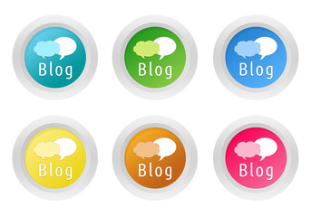 Set of rounded colorful buttons with blog symbol