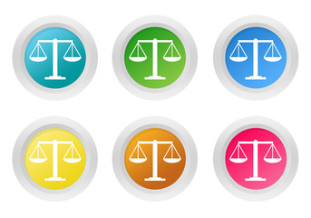 Set of rounded colorful buttons with legal symbol
