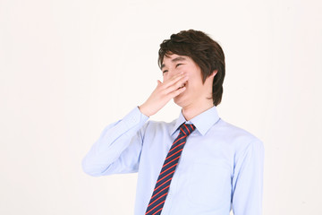 스튜디오 안의 비즈니스맨과 비즈니스 우먼