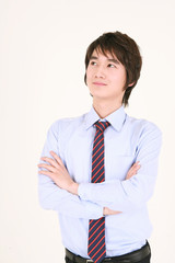 스튜디오 안의 비즈니스맨과 비즈니스 우먼