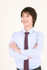 스튜디오 안의 비즈니스맨과 비즈니스 우먼