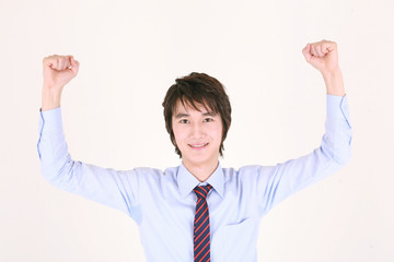 스튜디오 안의 비즈니스맨과 비즈니스 우먼