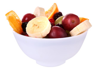 Mix of fruit in bowl isolated on white