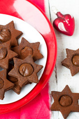 chocolate-caramel cookies on Christmas background.selective focu