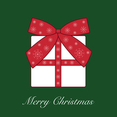 Merry Christmas greeting card with gift with red ribbon