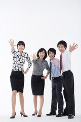 스튜디오 안의 비즈니스맨과 비즈니스 우먼