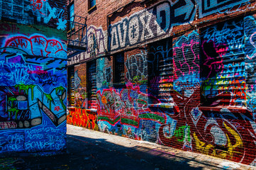 Graffiti on walls in Graffiti Alley, Baltimore, Maryland.