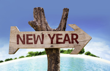 New Year sign with a beach on background