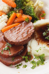 Meat loaf slices with mashed potato