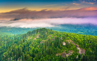 Low clouds over the Appalachian Mountains at sunrise, seen from