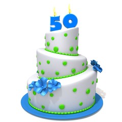 Birthday cake with number fifty 3d illustration