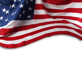 American flag on white background. Copy space