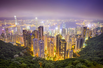 Panele Szklane Podświetlane  Panoramę miasta Hongkong, Chiny