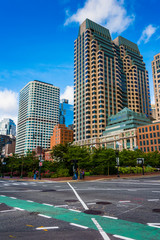 Skyscrapers and street in downtown Boston, Massachusetts.