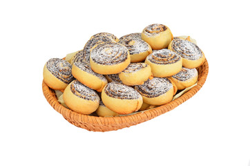 Cookie roll with poppy in a wattled basket