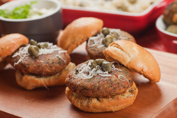 Spinach burger with parmesan and capers